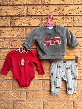 Pekkle Firetruck Themed 3 Piece Outfit